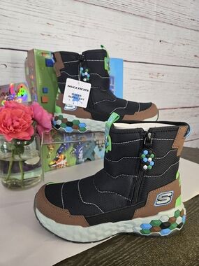 NWT Skechers Black & Brown Kids Water-Repellent Winter Boots